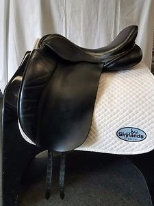 Used Hulsebos Dressage Saddle - Size 17.5" - Black with Light Brown Piping