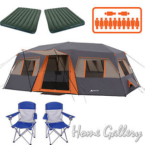 Ozark Trail 12 Person 3 Room Instant Cabin Tent 2 Intex Queen Airbeds 2 Chairs