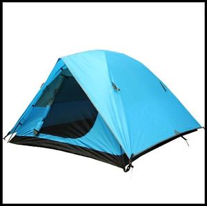 3-4 Persons Camping Hiking Double Lining Tent Outdoor Waterproof Light Blue *