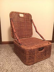 Vintage Wicker Folding Adirondack Seat w/ Storage Canoe Beach Camp Picnic