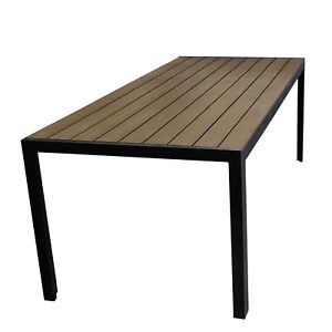 XXL Gartentisch Gartenmöbel Alu Polywood Tischplatte 205x90cm Schwarz Braun