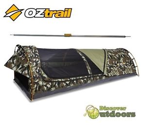 New OZtrail Mitchell Tactix Camo Canvas Swag + Centre Pole Camping Hunting