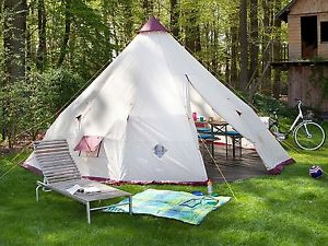 Giant Teepee Tent Camping Holiday Family Camp Skandika Tipii 300 Beige Burgundy