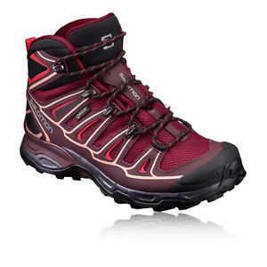 Salomon X Ultra Mid 2 Womens Red Purple Waterproof Gore Tex Walking Boots Shoes