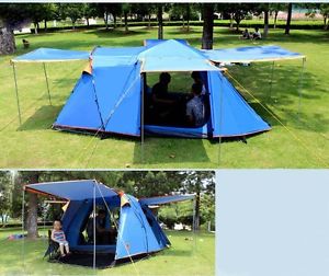 3-4 Persons Blue Outdoor Waterproof Camping Hiking Family Double Lining Tent *