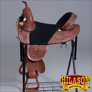 TW105M-A HILASON TREELESS WESTERN TRAIL BARREL RACING LEATHER HORSE SADDLE 14"