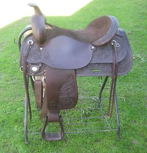 Circle Y Western Trail Saddle 17-1/2" Park & Ride 04 Dark Brown Tooled Leather