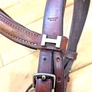 HERMES LEATHER BRIDLE & REINS & BIT -RARE H SIGNATURE LOGO -MADE IN FRANCE- MINT