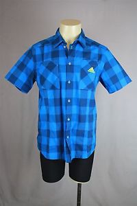 Adidas Mens Outdoor Blue Plaid Short Sleeve Button UP Shirt SZ M