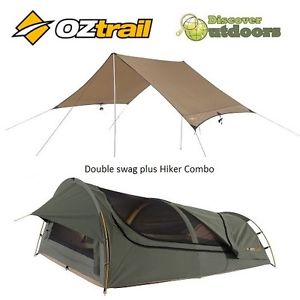 OZtrail Mitchell Expedition Double Canvas Swag + OZtrail Hiker Fly Shelter