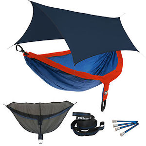 ENO DoubleNest OneLink Sleep System - Sapphire/Orange Hammock With Navy Profly