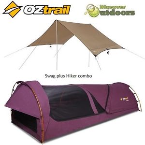 New OZtrail Kokomo Canvas Swag Purple + OZtrail Hiker Fly Shelter Combo