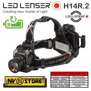 LED LENSER Torch H14R.2 RICARICABILE 1000 Lumens TORCIA DA TESTA FRONTALE FRONTE