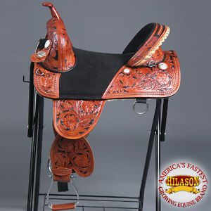 CLASSIC SERIES HILASON TREELESS WESTERN LEATHER TRAIL BARREL RACING SADDLE 14"