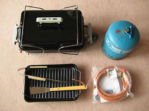 WEBER Portable Gas Go-Anywhere BBQ with Gas Bottle and Hose + Extras. Excellent