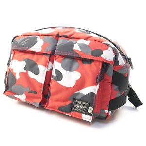 A BATHING APE  PORTER 15 AW WARM UP CAMO WAIST BAG  RED