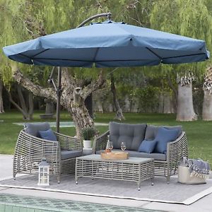 Navy Blue 11-Ft Offset Steel Patio Umbrella Gazebo Canopy with Removable Mosquit