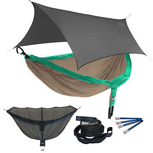 ENO DoubleNest OneLink Sleep System - Emerald/Khaki Hammock With Grey Profly