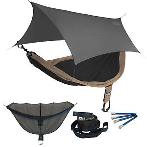 ENO SingleNest OneLink Sleep System - Khaki/Black Hammock With Grey Profly