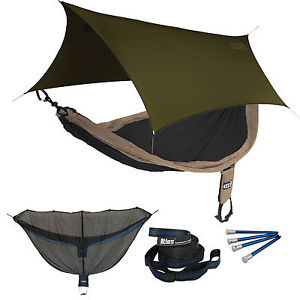 ENO SingleNest OneLink Sleep System - Khaki/Black Hammock With Olive Profly