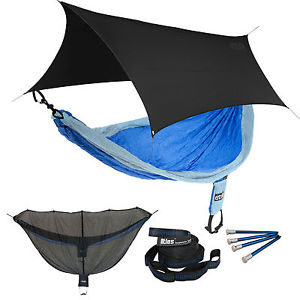 ENO SingleNest OneLink Sleep System - Powder/Royal Hammock With Black Profly