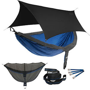 ENO DoubleNest OneLink Sleep System - Charcoal/Royal Hammock With Black Profly