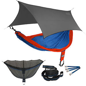 ENO SingleNest OneLink Sleep System - Orange/Sapphire Hammock With Grey Profly