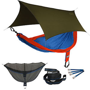 ENO SingleNest OneLink Sleep System - Orange/Sapphire Hammock With Olive Profly