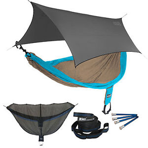 ENO SingleNest OneLink Sleep System - Teal/Khaki Hammock With Grey Profly