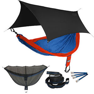 ENO SingleNest OneLink Sleep System - Orange/Sapphire Hammock With Black Profly