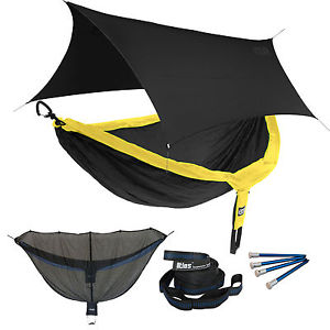 ENO DoubleNest OneLink Sleep System - Black/Yellow Hammock With Black Profly