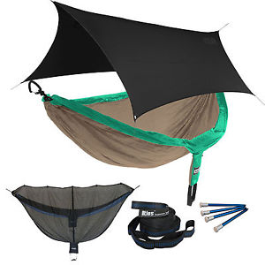 ENO DoubleNest OneLink Sleep System - Emerald/Khaki Hammock With Black Profly