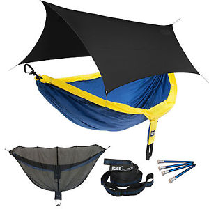 ENO DoubleNest OneLink Sleep System - Sapphire/Yellow Hammock With Black Profly