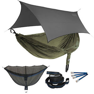 ENO DoubleNest OneLink Sleep System - Olive/Olive Hammock With Grey Profly