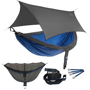 ENO DoubleNest OneLink Sleep System - Charcoal/Royal Hammock With Grey Profly