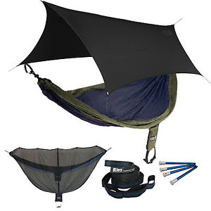 ENO SingleNest OneLink Sleep System - Navy/Olive Hammock With Black Profly