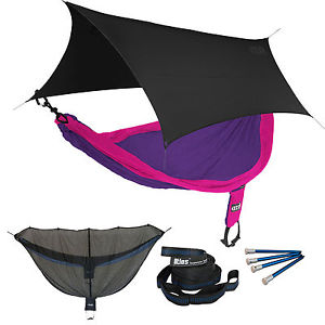 ENO SingleNest OneLink Sleep System - Purple/Fuchsia Hammock With Black Profly