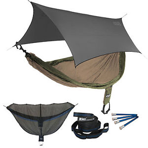 ENO SingleNest OneLink Sleep System - Khaki/Olive Hammock With Grey Profly