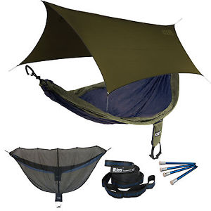 ENO SingleNest OneLink Sleep System - Navy/Olive Hammock With Olive Profly