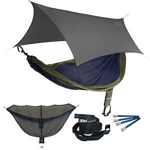 ENO SingleNest OneLink Sleep System - Navy/Olive Hammock With Grey Profly