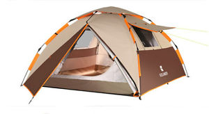 Brown 3-4 Persons POP UP Double Lining Outdoor Waterproof Camping Hiking Tent #