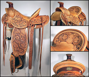 horse riding Saddle on western hot seat leather saddle with tack set