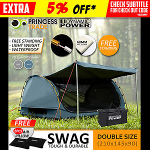 Deluxe Free Standing DOUBLE Outdoor Camping Canvas Swag Aluminium Poles Tent