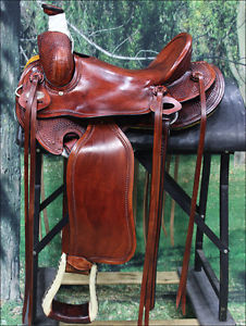 OS104MRED-A HILASON WESTERN BIG KING WADE RANCH COWBOY TRAIL ROPING SADDLE 15"