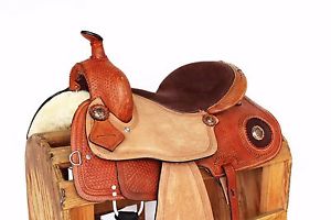 16" ROUGH OUT WESTERN LEATHER COWBOY HORSE BARREL RACING SHOW TRAIL SADDLE TACK