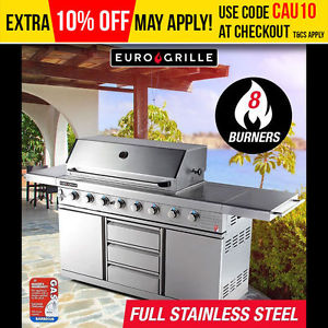 NEW Euro-Grille 8 Burner BBQ Outdoor Barbeque Gas 100% Stainless Steel Kitchen