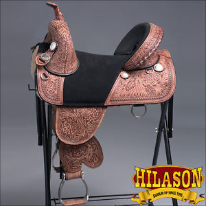 TW101MRO-A HILASON TREELESS WESTERN LEATHER TRAIL BARREL RACING HORSE SADDLE 15"