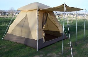 Vintage Eureka Cabin Tent, Triangle Windows, Brown, 9 x 9 x 6' Metal Poles 163