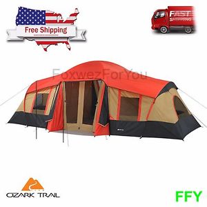 Ozark Trail Large Tent 10 Person 3 Room Vacation Camping Cabin Built In Mud Mat