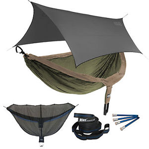 ENO DoubleNest OneLink Sleep System - Khaki/Olive Hammock With Grey Profly